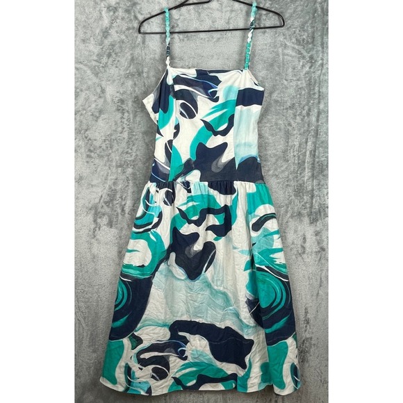 Christian Lacroix Linen Blend Dress Medium Abstract Boho Retro Midi Cross  Back